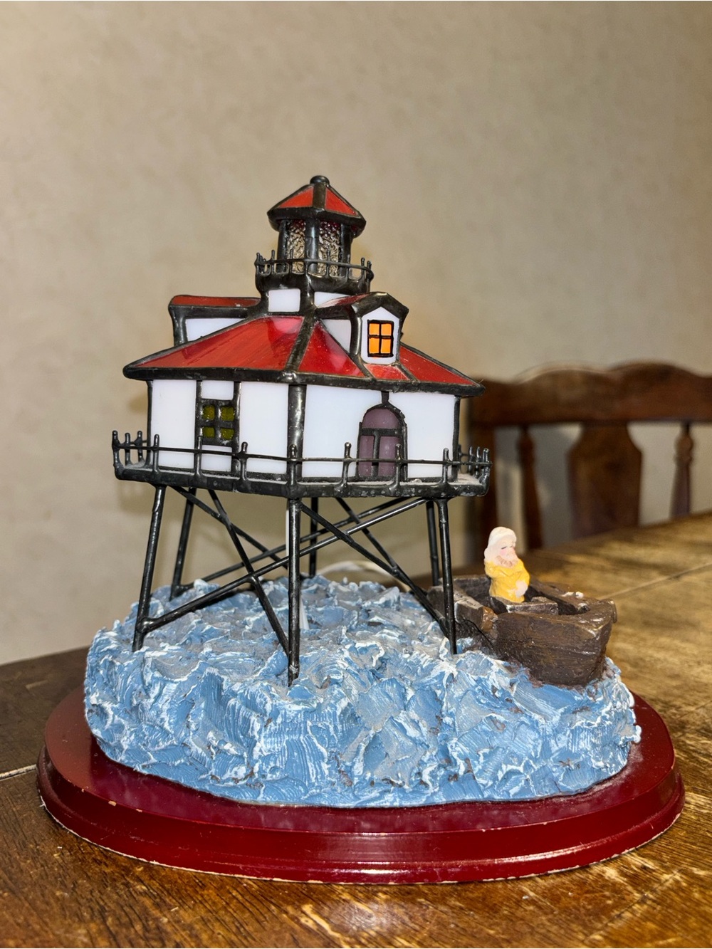 Vintage Lighthouse Lamp Nautical Stained Glass Style Lighted Coastal Decor - Picture 2 of 11